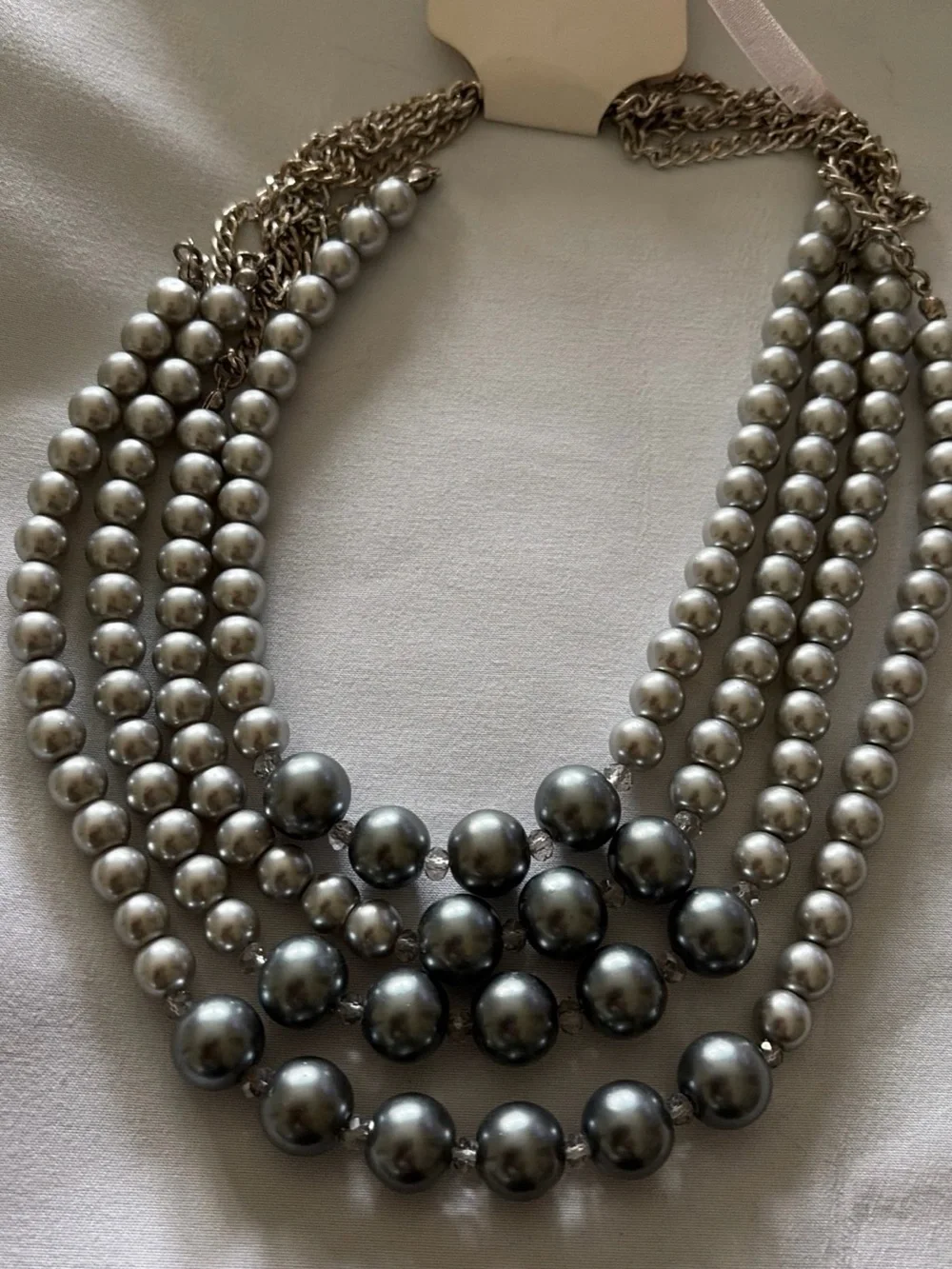 Multi-Strand Grey Pearl Statement Necklace - Women Jewelry
